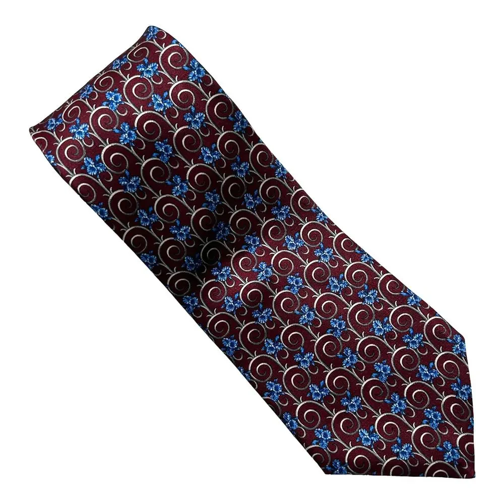 Lord & Taylor Maroon and Blue Floral Tie